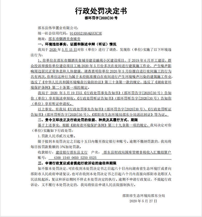 行政处罚决定书邵环罚字[2020]30号(图1)