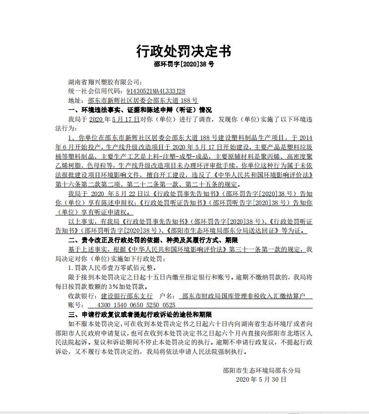 行政处罚决定书邵环罚字[2020]38号(图1)