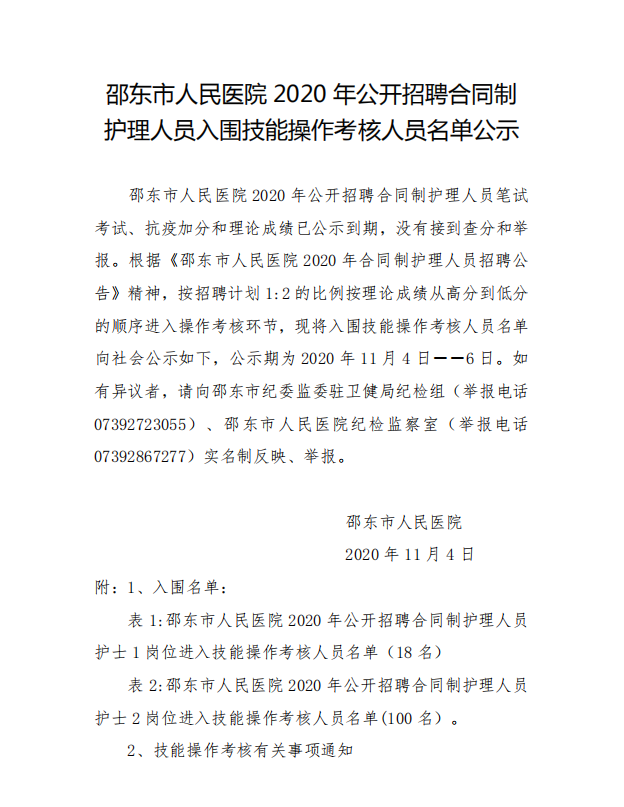 邵东市人民医院2020年公开招聘合同制护理人员入围技能操作考核人员名单公示(图1)