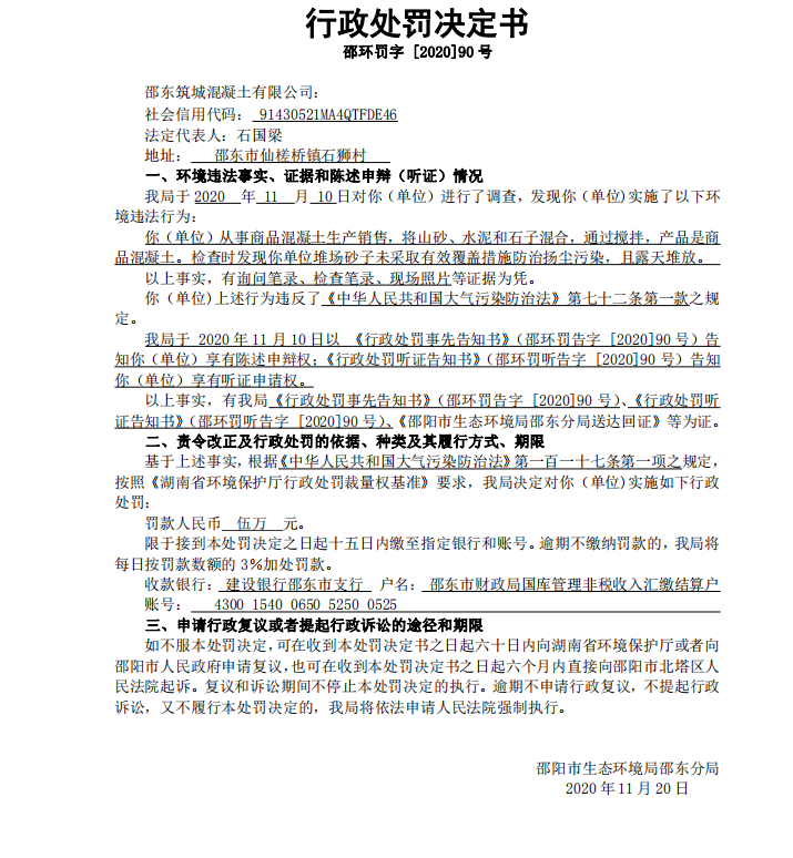 行政处罚决定书邵环罚字 [2020]90号(图1)