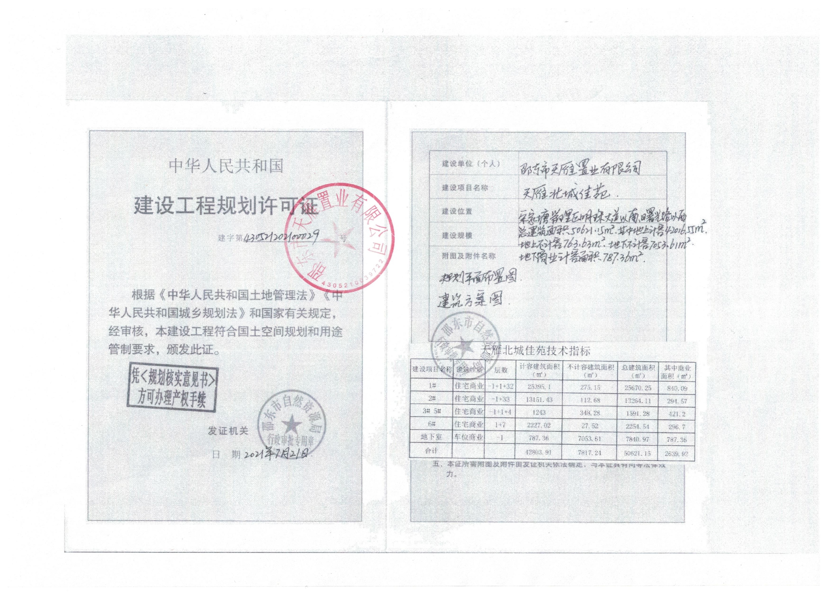 邵东市天雁置业有限公司天雁●北城佳苑项目1＃、2＃栋规划土地综合验收公示(图1)