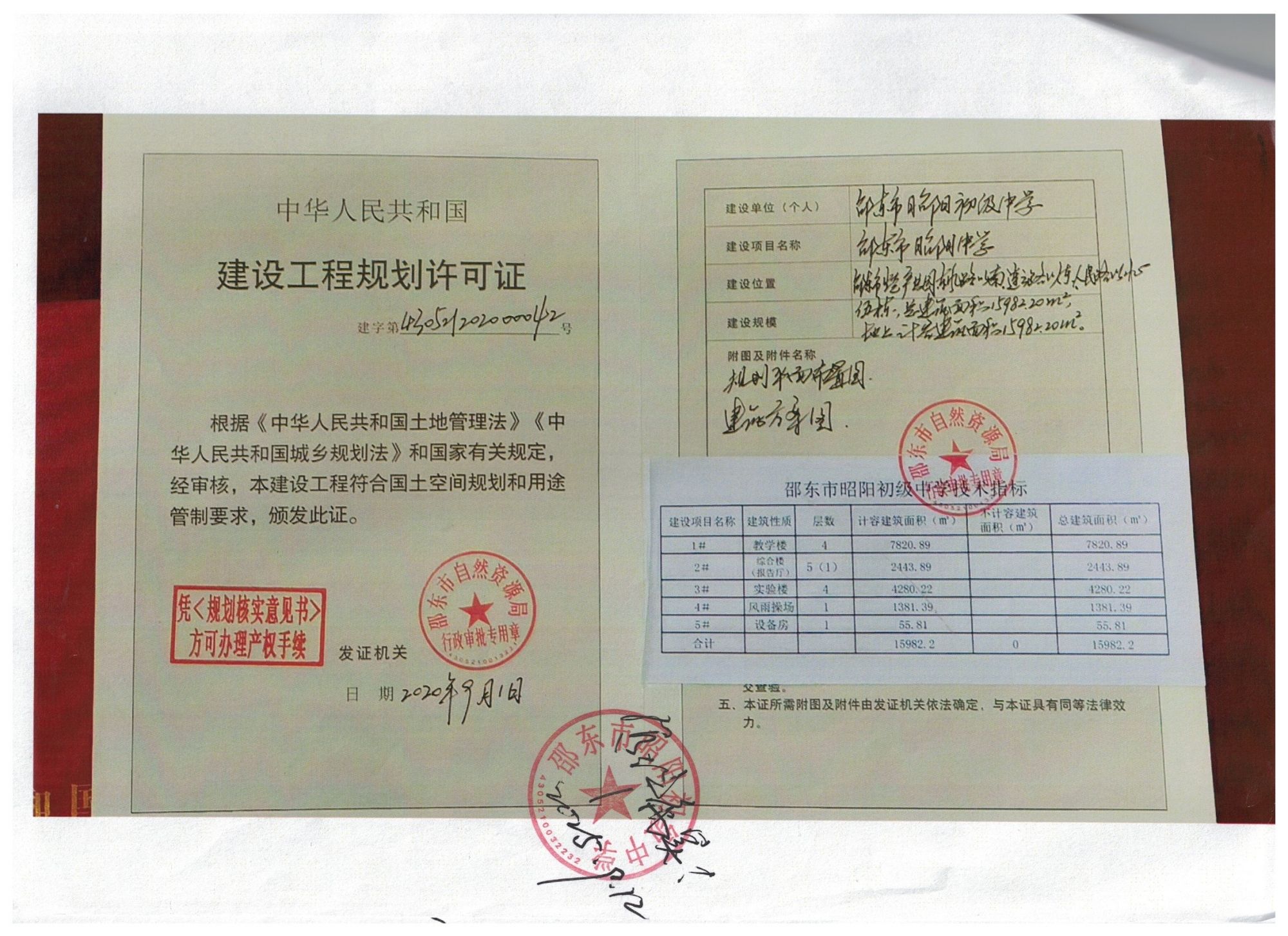邵东市昭阳中学项目教学楼(共3栋)、综合楼(含报告厅)、实验楼(共2栋)、风雨操场、门卫室及设备房分期规划核验公示(图1)